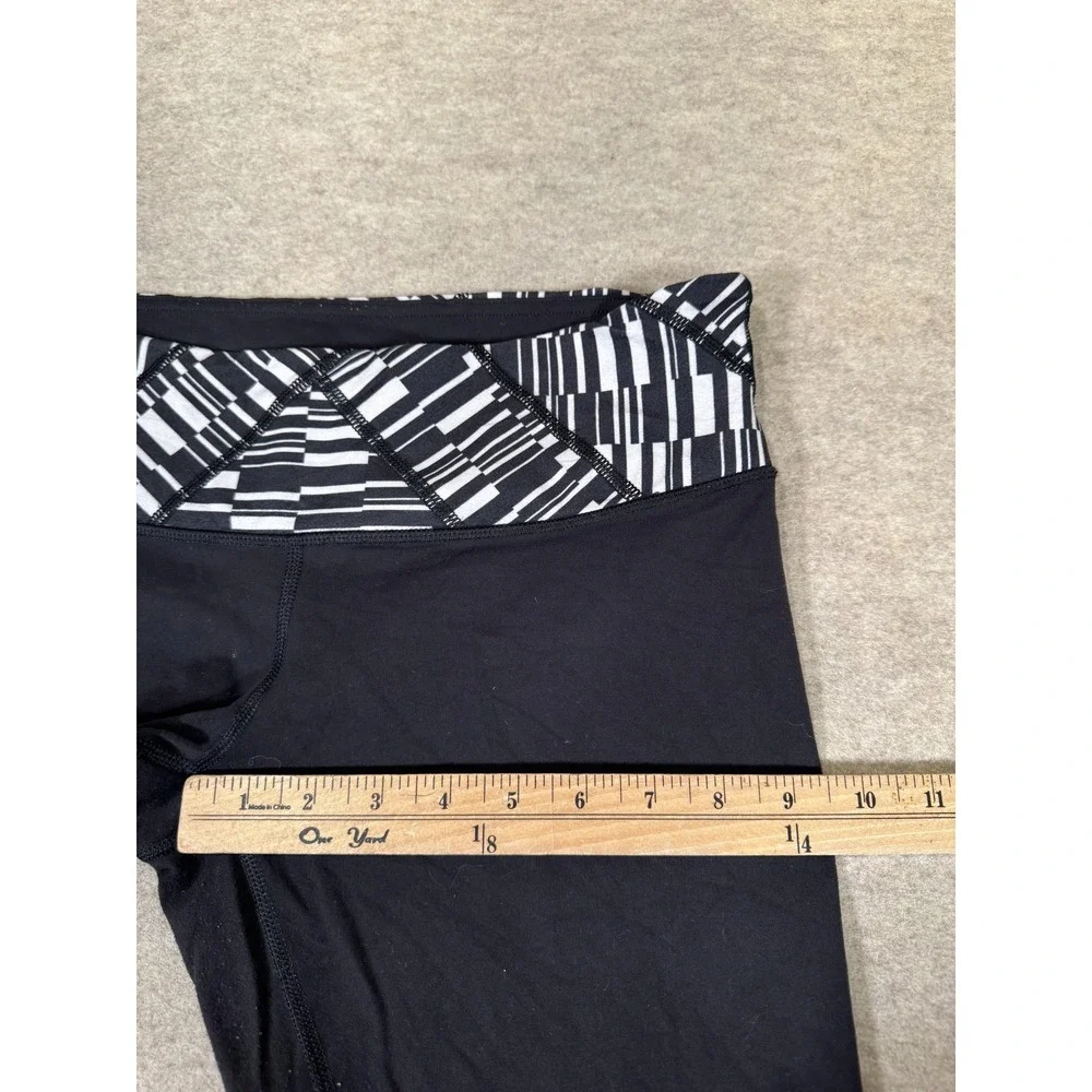 Lululemon Leggings Womens‎ 10 Black Ankle Mid Rise Yoga Gym Print Waistband